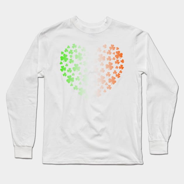 St Patrick's Day Irish Tricolour Flag Shamrock Heart Long Sleeve T-Shirt by brodyquixote